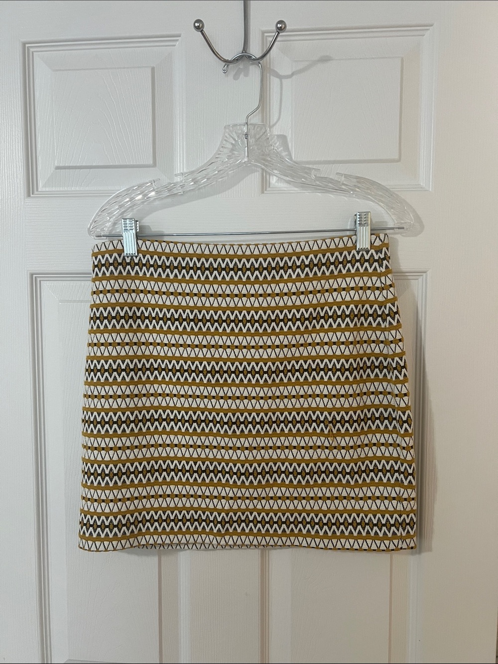 Express Chevron Mini Skirt in Mustard and White